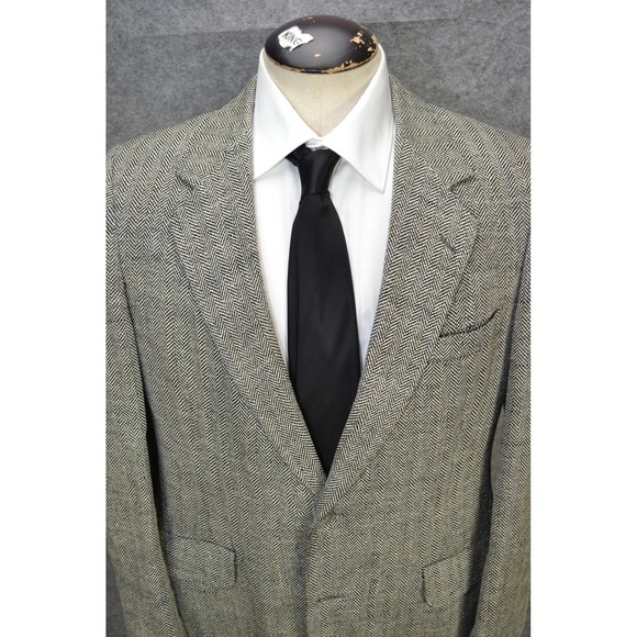 VTG Lanvin Blazer‎ Mens 42 Gray Herringbone 2 Button Barneys Jacket Sport Coat